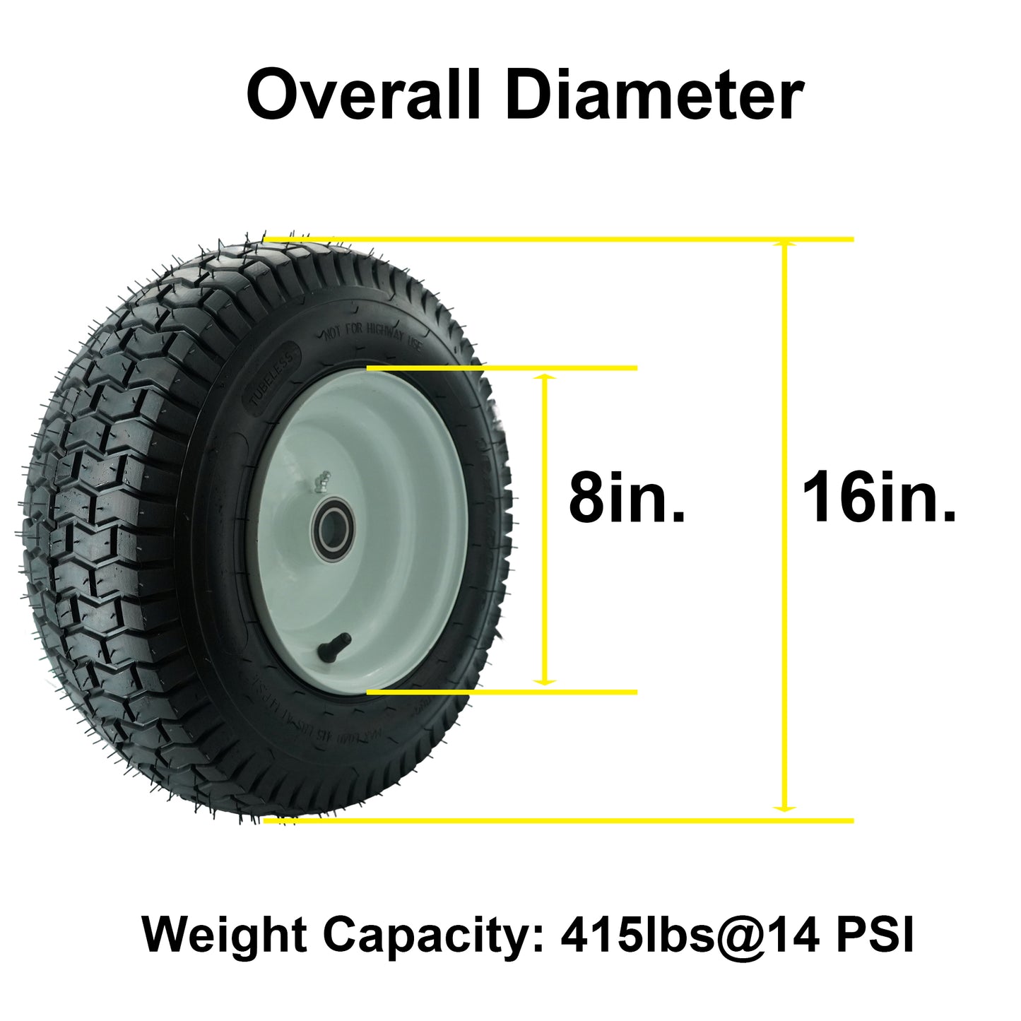 16x6.50-8 Tubesless Tire and Rim 1 inch bore, 3" Hub(Set of 2)