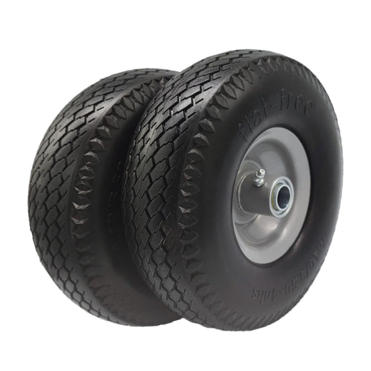 4.10/3.50 x 4 Tire Flat Free, 3/4 Axle, 3.0-3.5" Center Hub 10 inch Solid Tire (Set of 2)