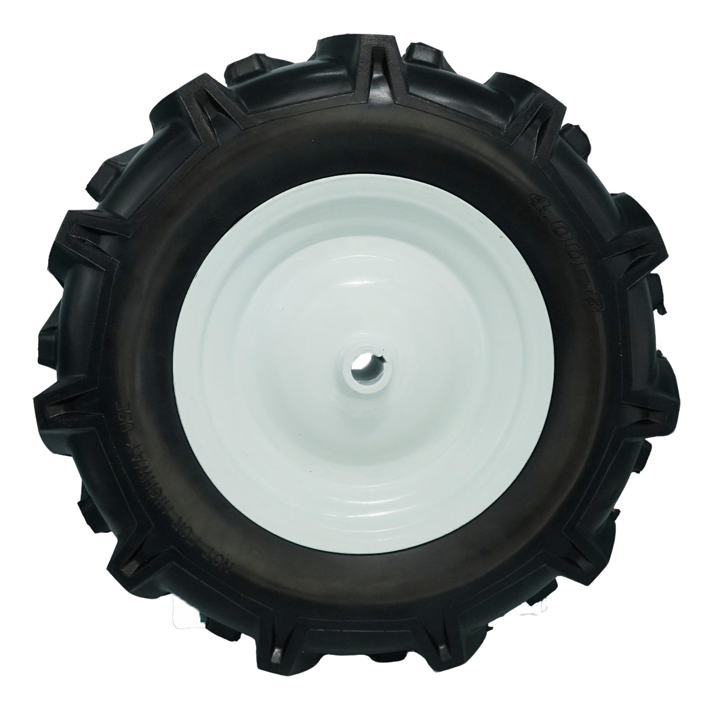 4.80/4.00-8 Tiller Tire with 3/4 Bore and Keyway, 3 1/8” Center Hub Flat Free Tire and Wheel with Lug Tread for Rototiller