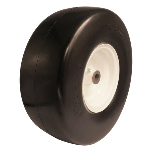 15x6.00-6 Smooth Tire, 3/4 5/8 1/2 inch Bearings, 3.0"-6.9" Center Hub Flat Free Tire for Lawn Mower(Set of 2)