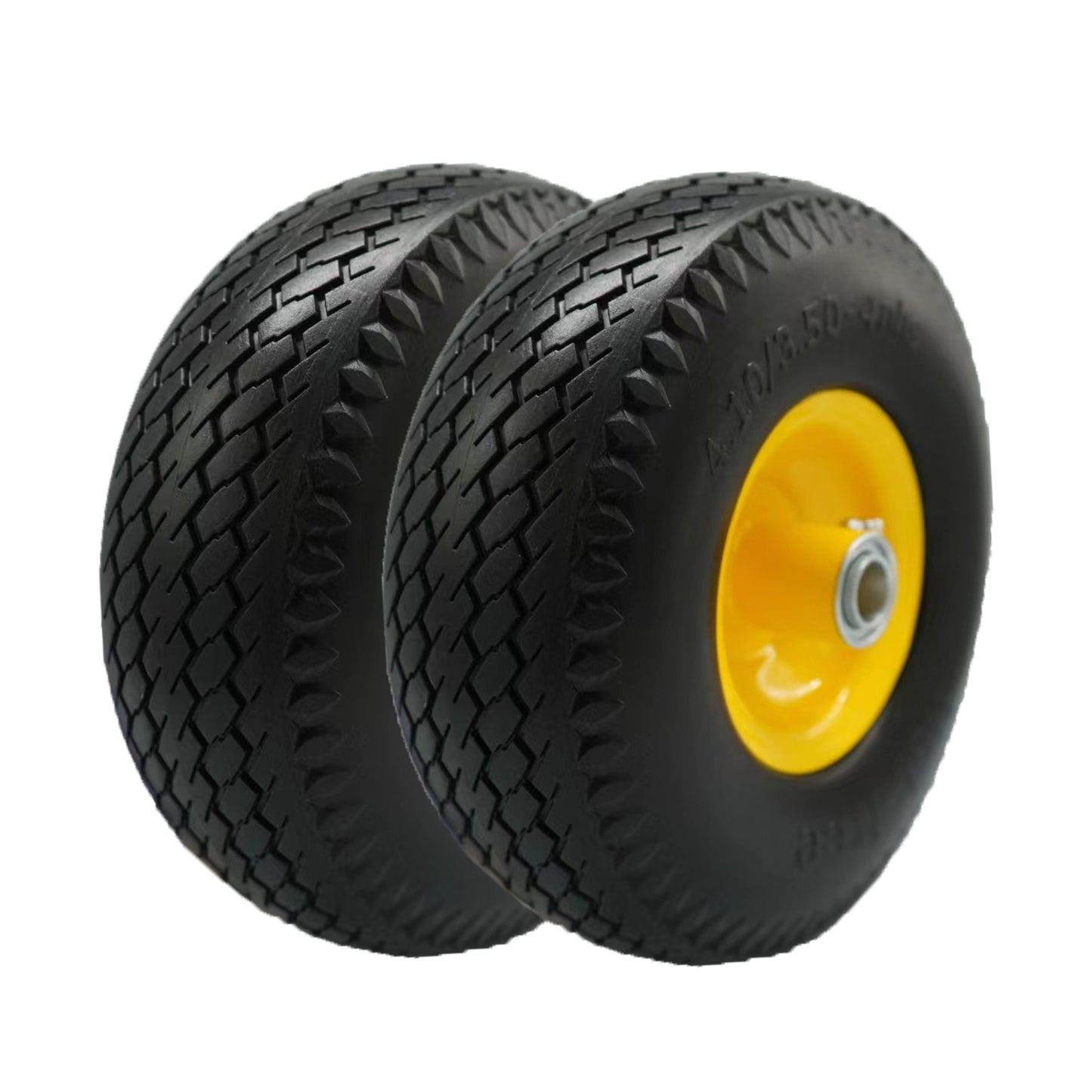 4.10 3.50 x 4 Flat Free Tire, 3/4 Bore, 2.25 inch Offset Hub(Set of 2)