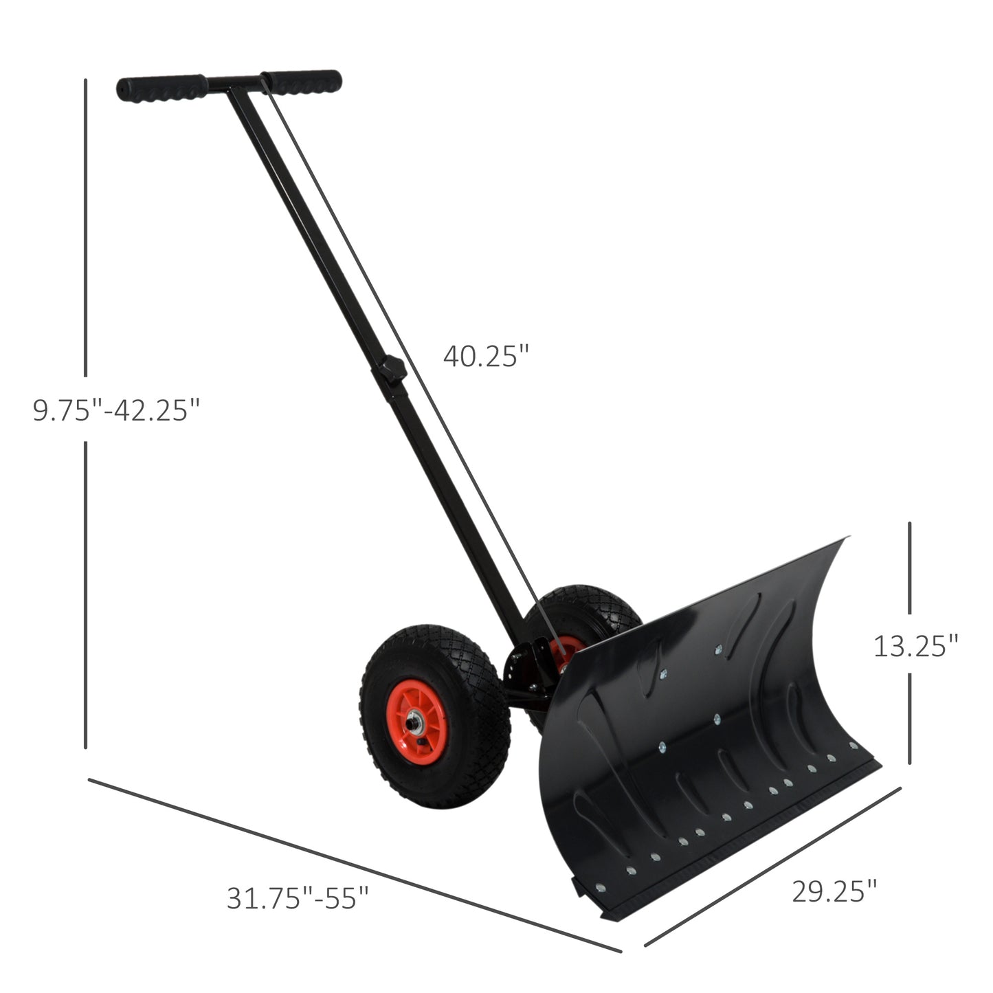Snow Pusher Shovel with Wheels for Driveway