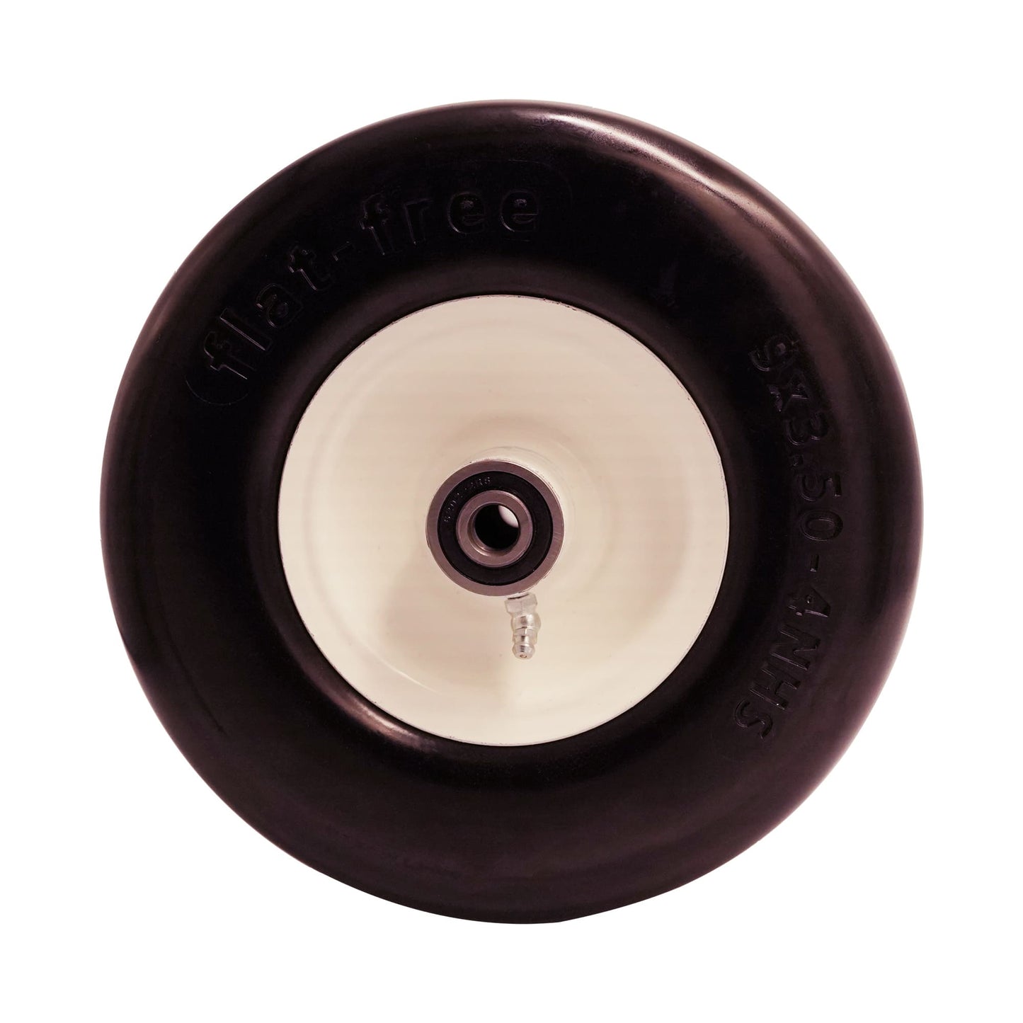 9x3 50 4 Tire and Wheel, 1/2 & 5/8 Bearings, 3.5”- 5” Center Hub Flat Free Front Tire (Set of 2)