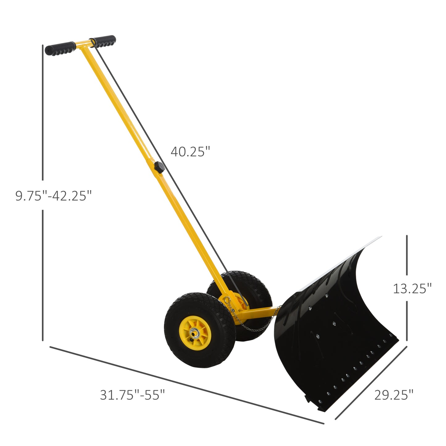 Snow Pusher Shovel with Wheels for Driveway