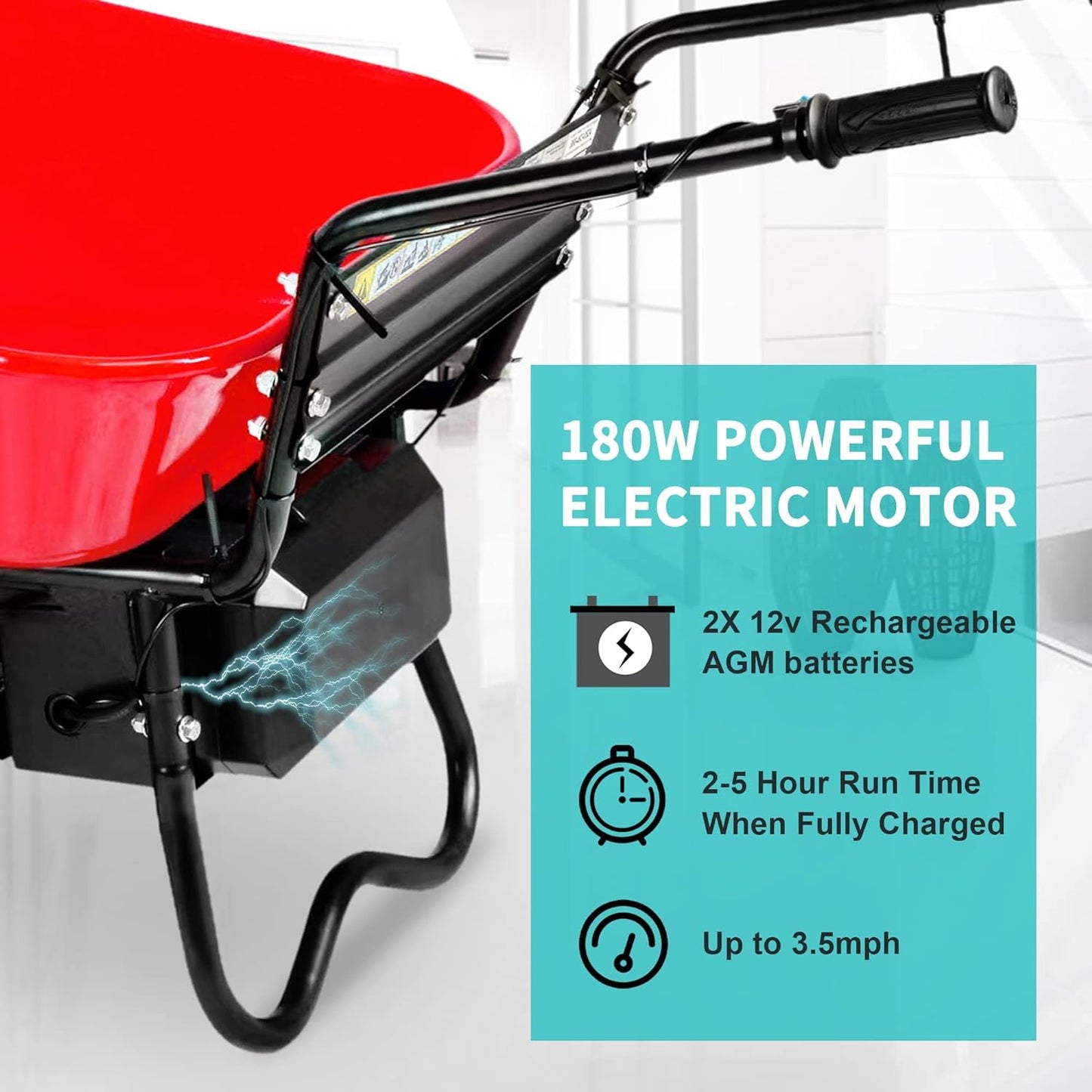 Electric Wheelbarrow, 24V DC 180W AGM Battery 330lbs (150kgs)