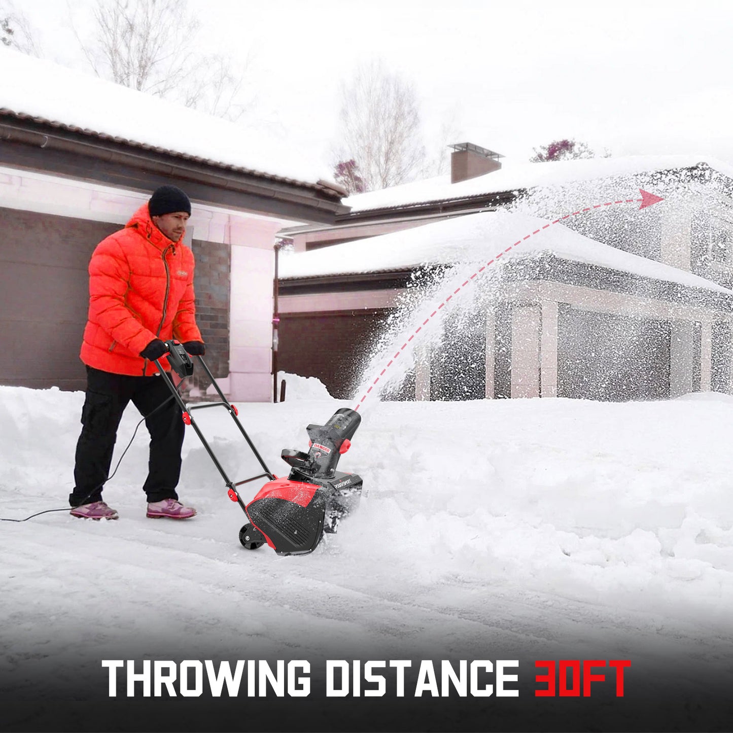 18inch Snow Blower Cordless, 15-Amp Electric Snowblower with Wheels