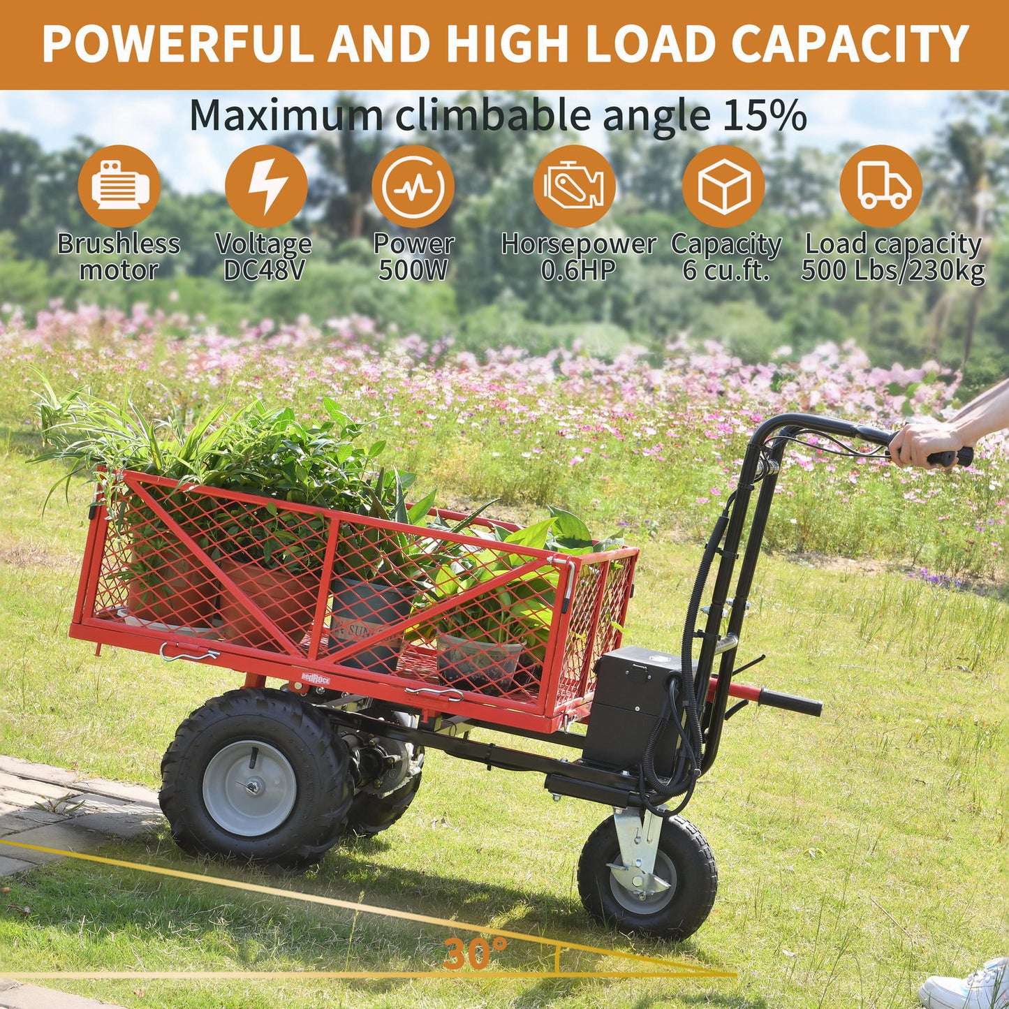 Electric Wheelbarrow, 48V28Ah 500W Capacity 500lbs