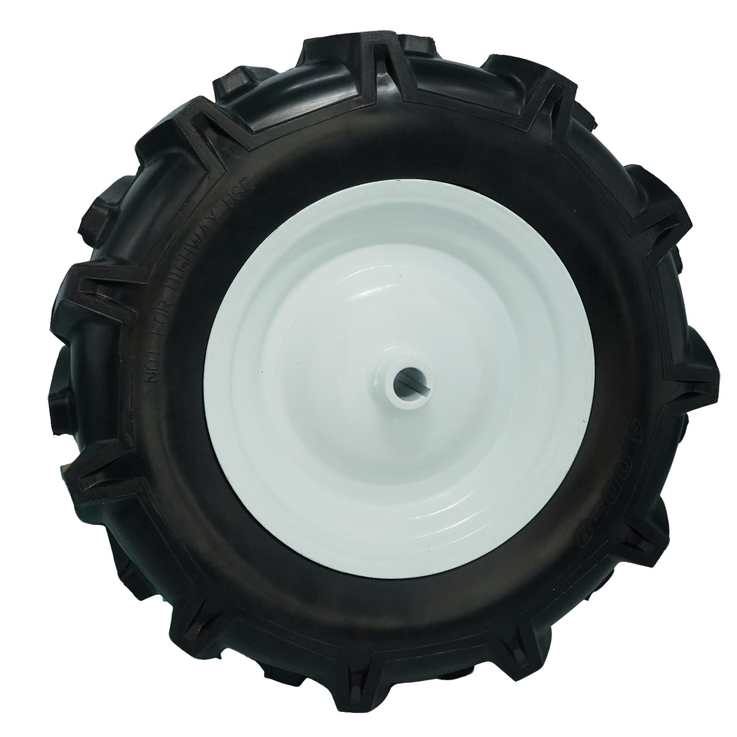 4.80/4.00-8 Tiller Tire with 3/4 Bore and Keyway, 3 1/8” Center Hub Flat Free Tire and Wheel with Lug Tread for Rototiller