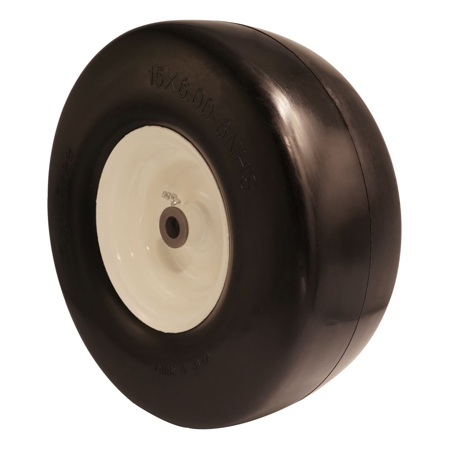 15x6.00-6 Smooth Tire, 3/4 5/8 1/2 inch Bearings, 3.0"-6.9" Center Hub Flat Free Tire for Lawn Mower(Set of 2)