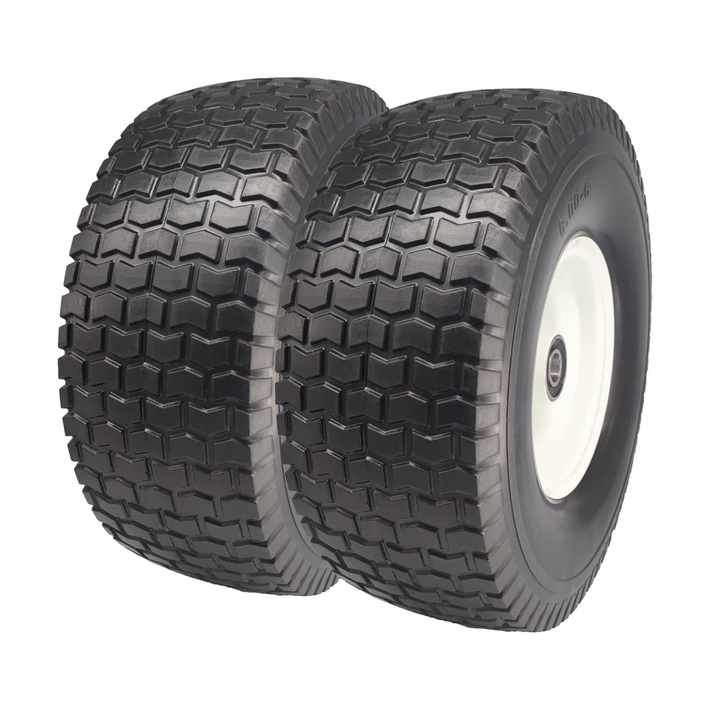 15x6 00 6 Tire with 1/2 Bearings, 3” Center Hub for Lawn Mower(Set of 2)