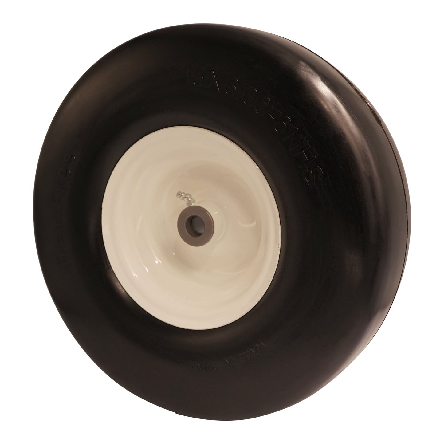 15x6.00-6 Smooth Tire, 3/4 5/8 1/2 inch Bearings, 3.0"-6.9" Center Hub Flat Free Tire for Lawn Mower(Set of 2)