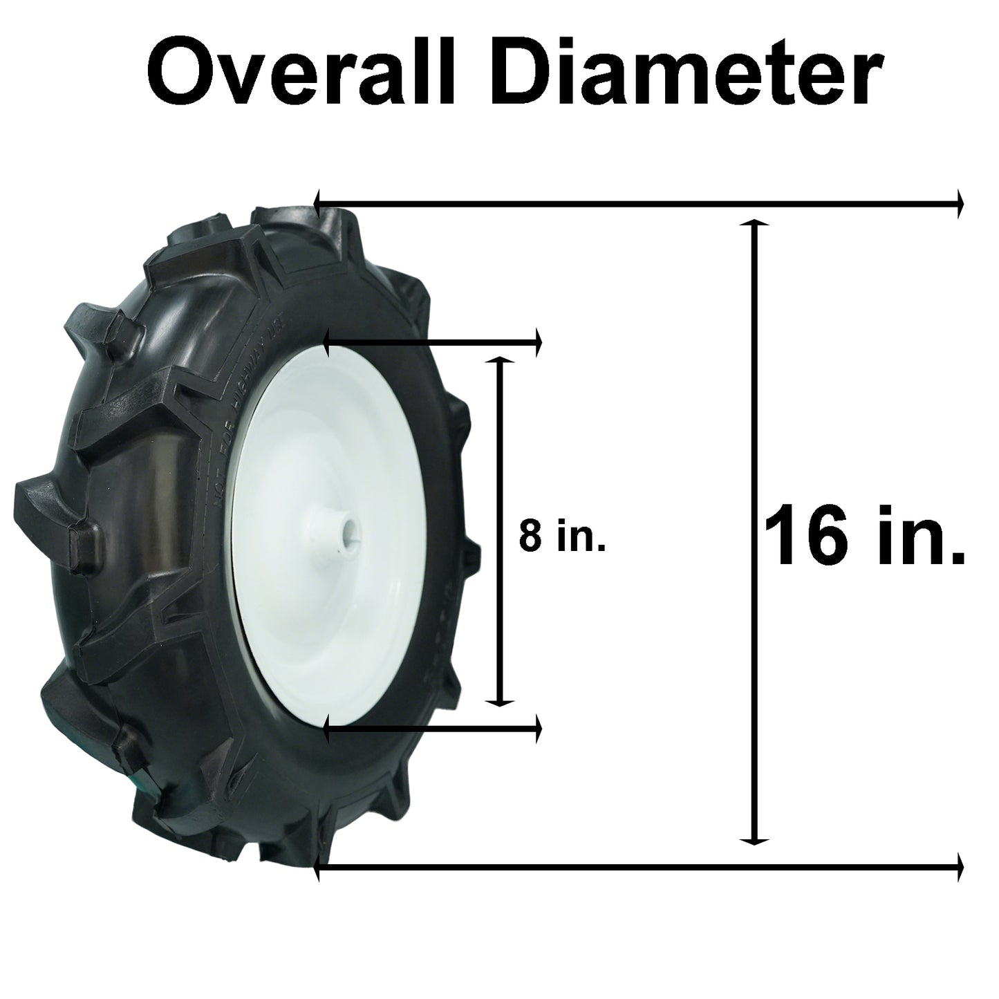 4.80/4.00-8 Tiller Tire with 3/4 Bore and Keyway, 3 1/8” Center Hub Flat Free Tire and Wheel with Lug Tread for Rototiller