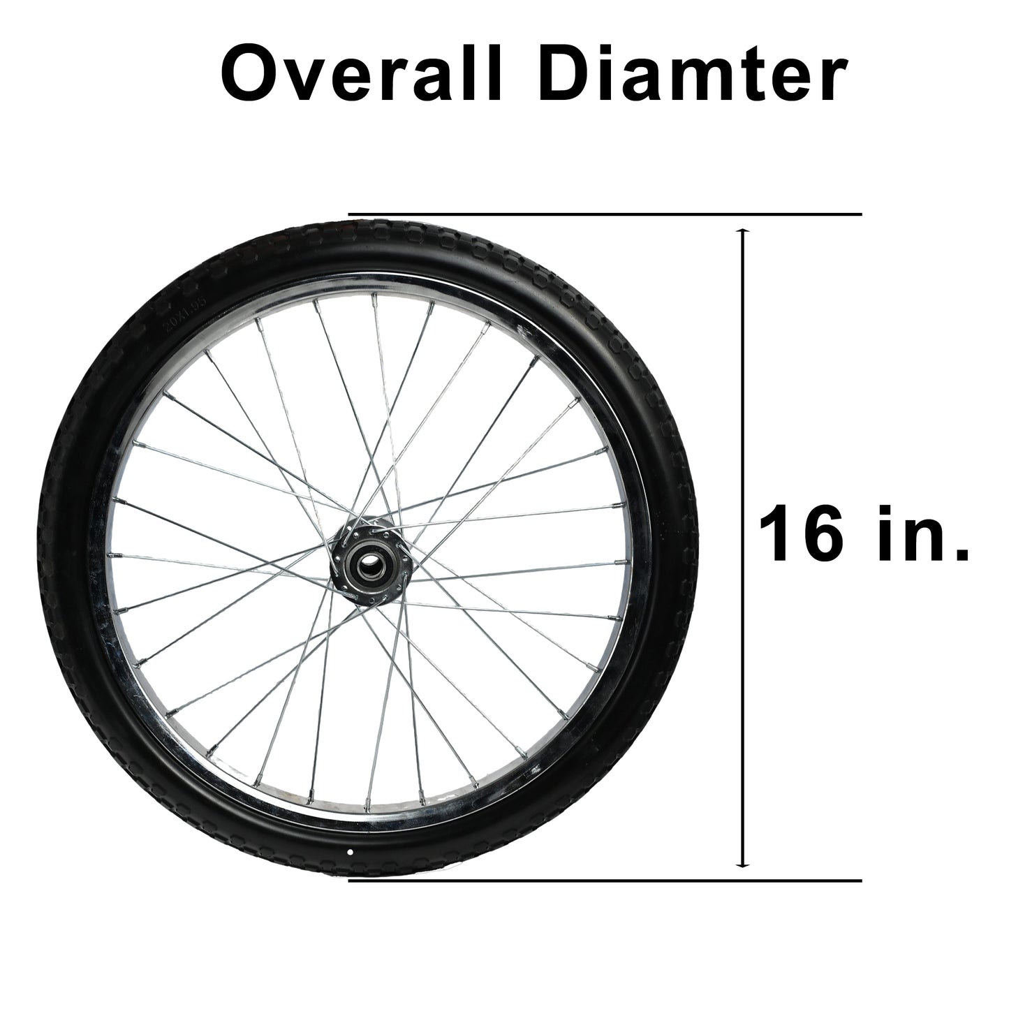 Flat Free Spoked Wheel 16x1.95 with 5/8 Bearings, 3” Center Hub