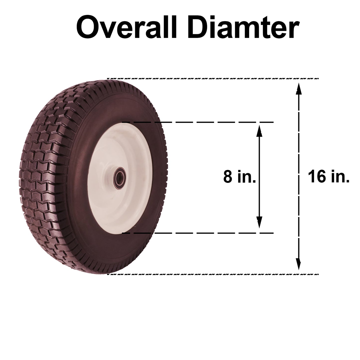 16x5.00-8 with 1” Bore, 3“ Center Hub, 600 lb. Flat Free Tire and Wheel