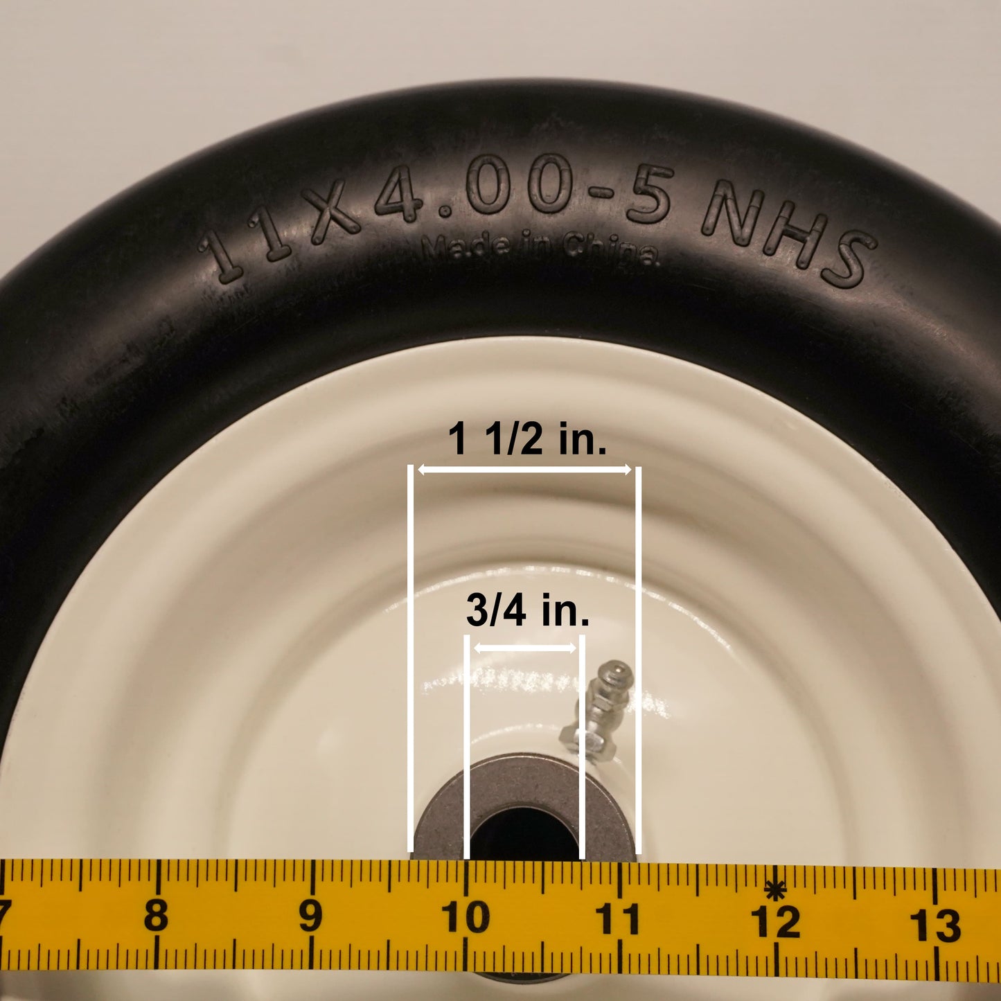 11x4.00-5 Tire Flat Free, 3/4” 1/2” & 5/8” Bearings, 3.5” - 5” Center Hub 11x4.00-5 Tire with Rim