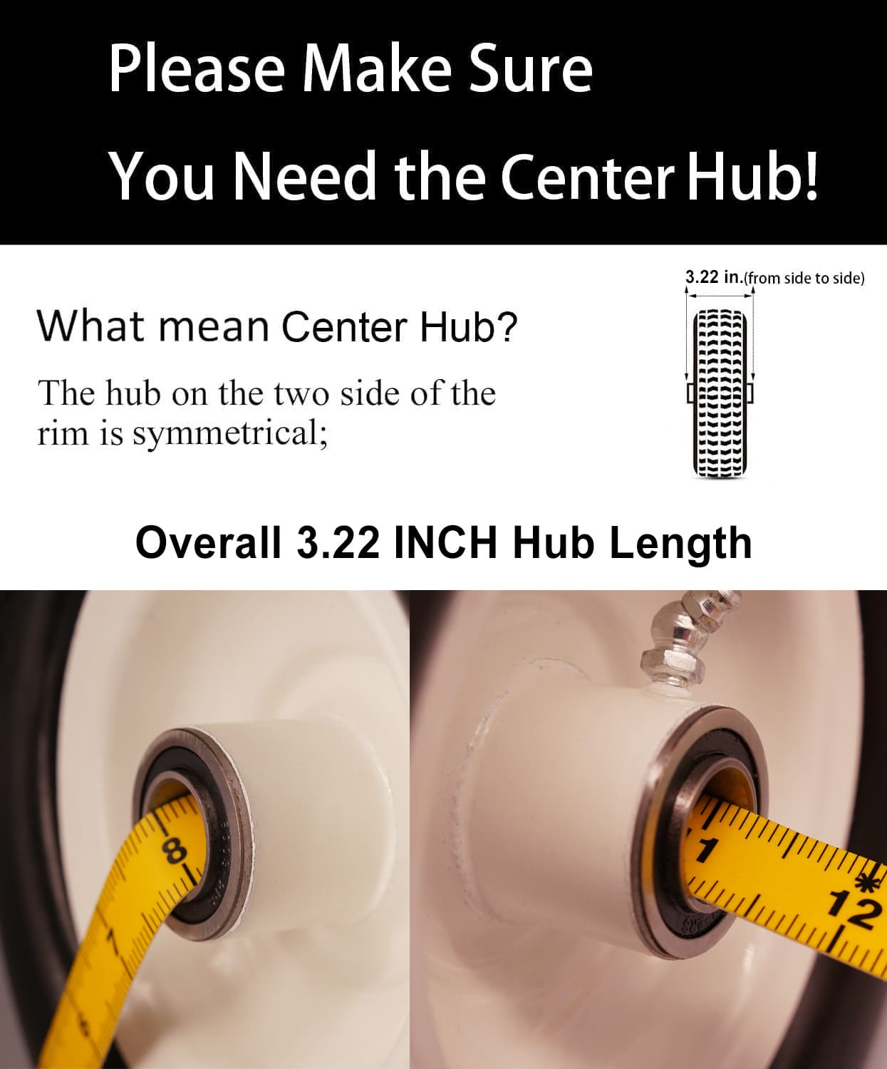 8x3 00 4 Tire, 8 inch Walk-Behind Wheel with 3/4 & 5/8 Bearings, 3.25-4.75” Center Hub (Set of 2)
