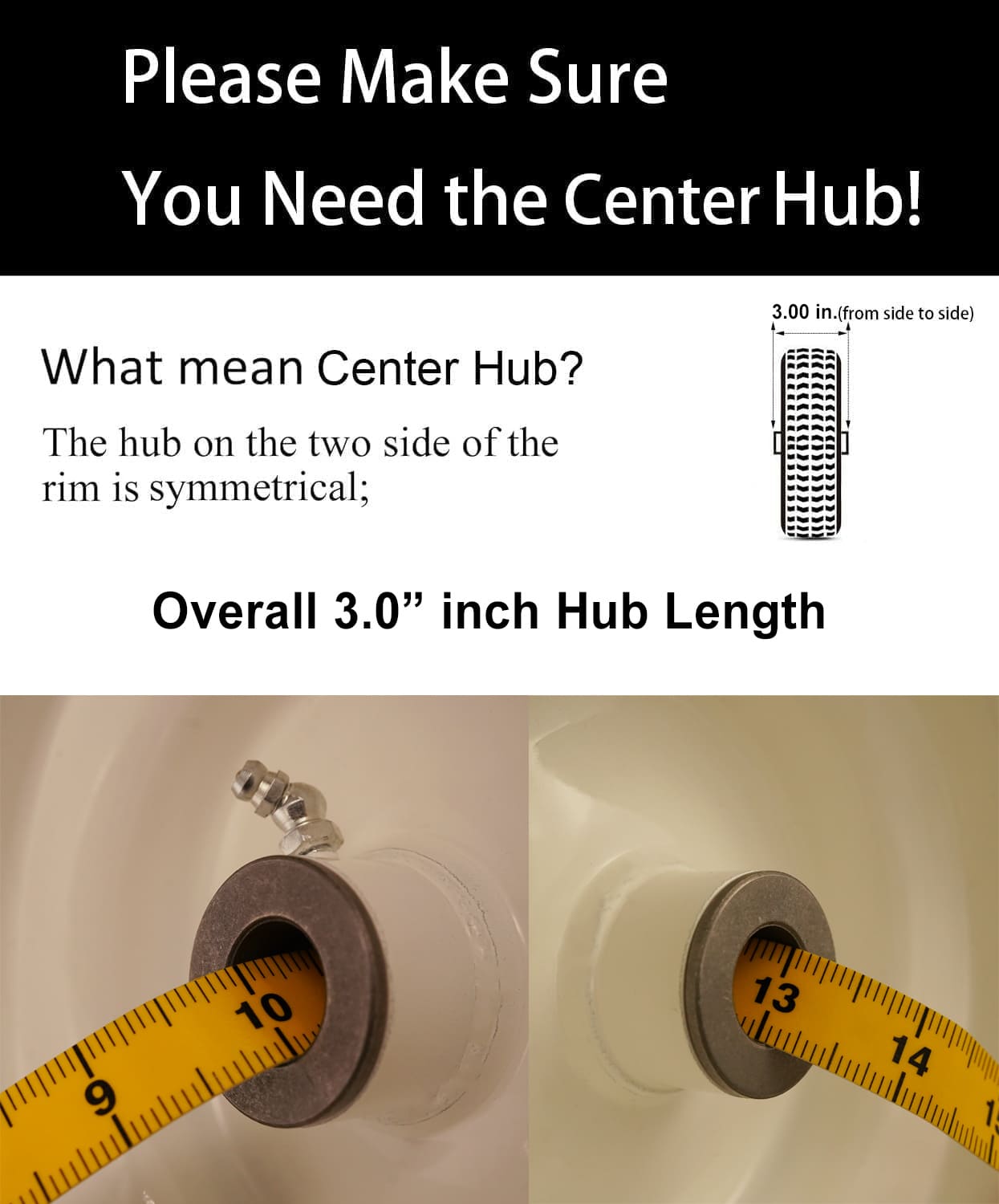 15x6.00-6 Smooth Tire, 3/4 5/8 1/2 inch Bearings, 3.0"-6.9" Center Hub Flat Free Tire for Lawn Mower(Set of 2)