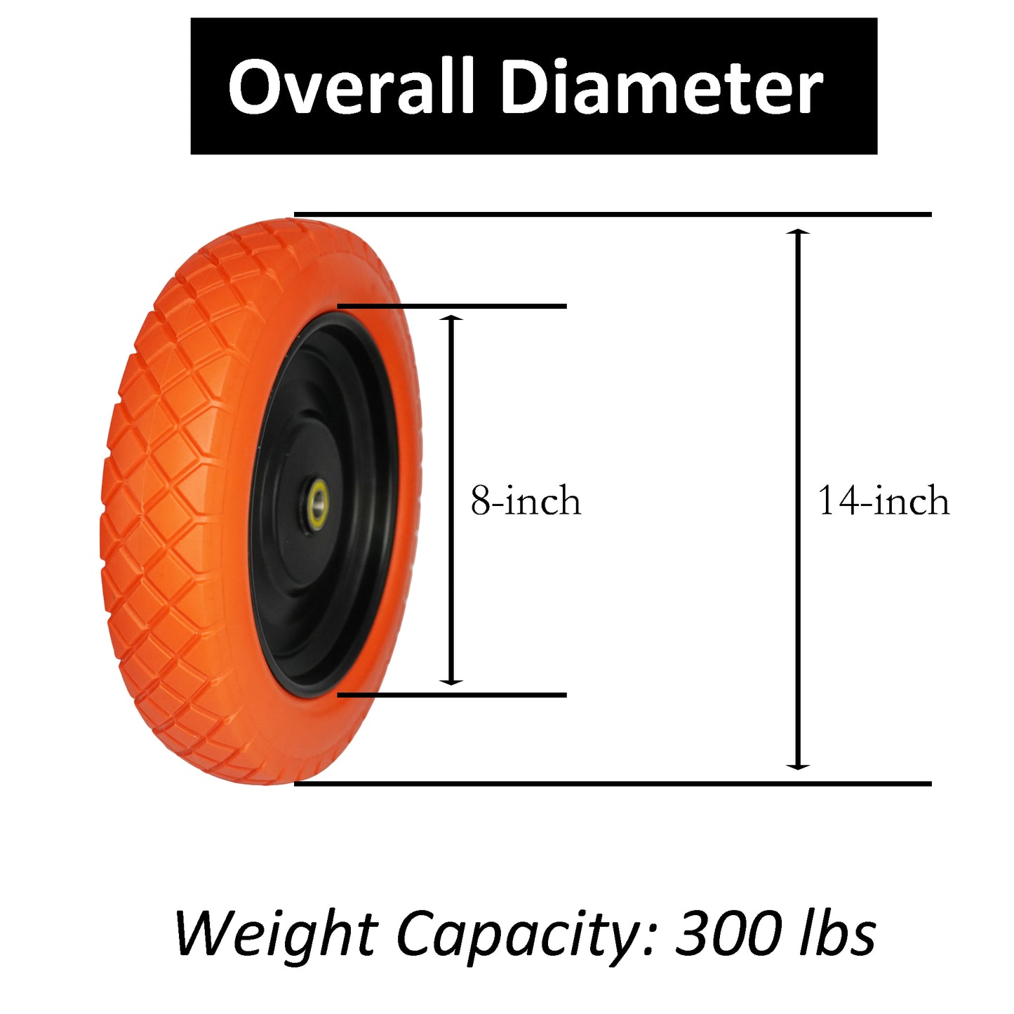 3.25/3.00-8 Wheelbarrow Tire Flat Free with 3/4 & 5/8 Bearings, 3-6" Center Hub