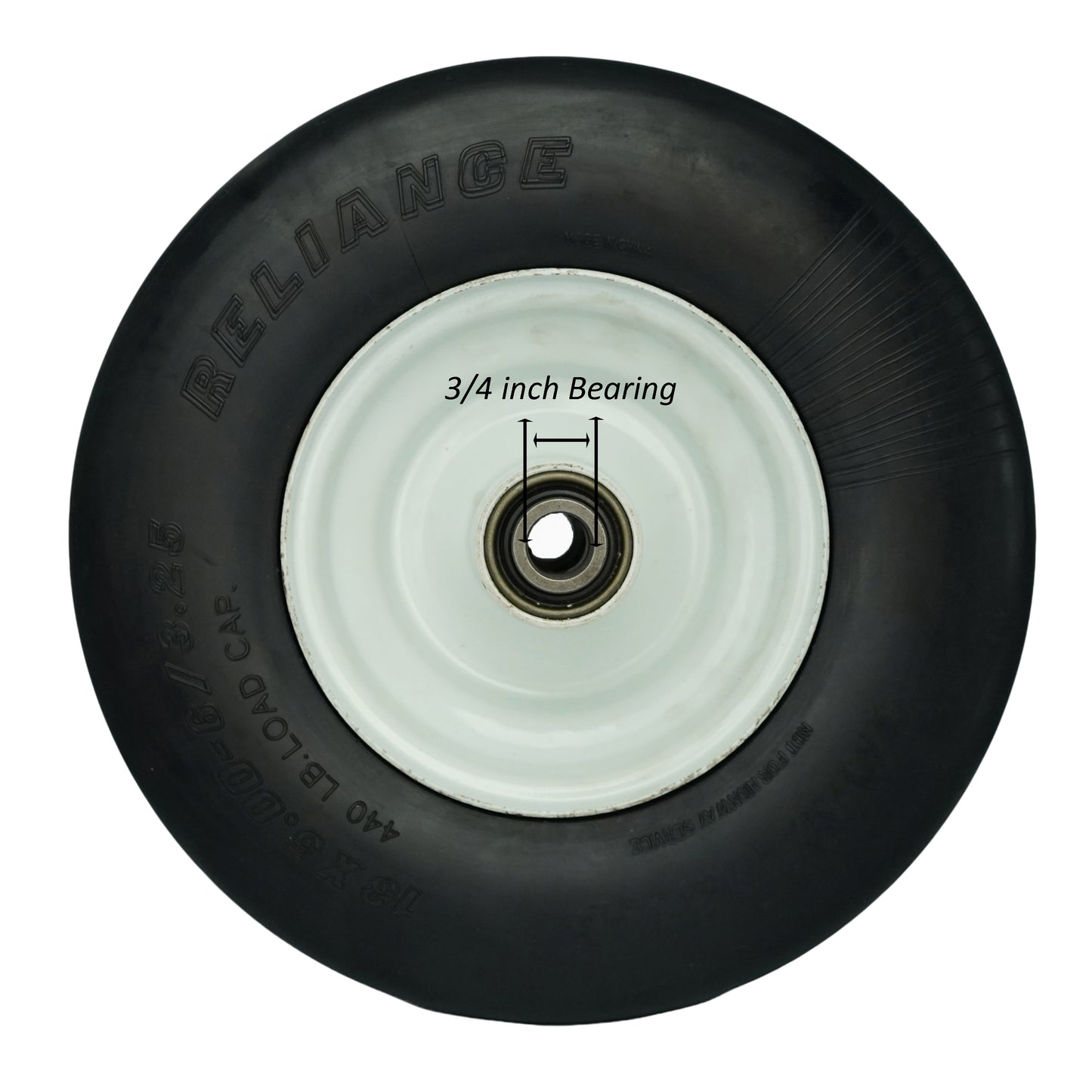 Solid Rubber 13x5.00-6 Flat Free Tire with 3/4 & 5/8 Bearings, 3-6” Center Hub Semi-Pneumatic 13x5.00-6 Smooth Tire and Wheel