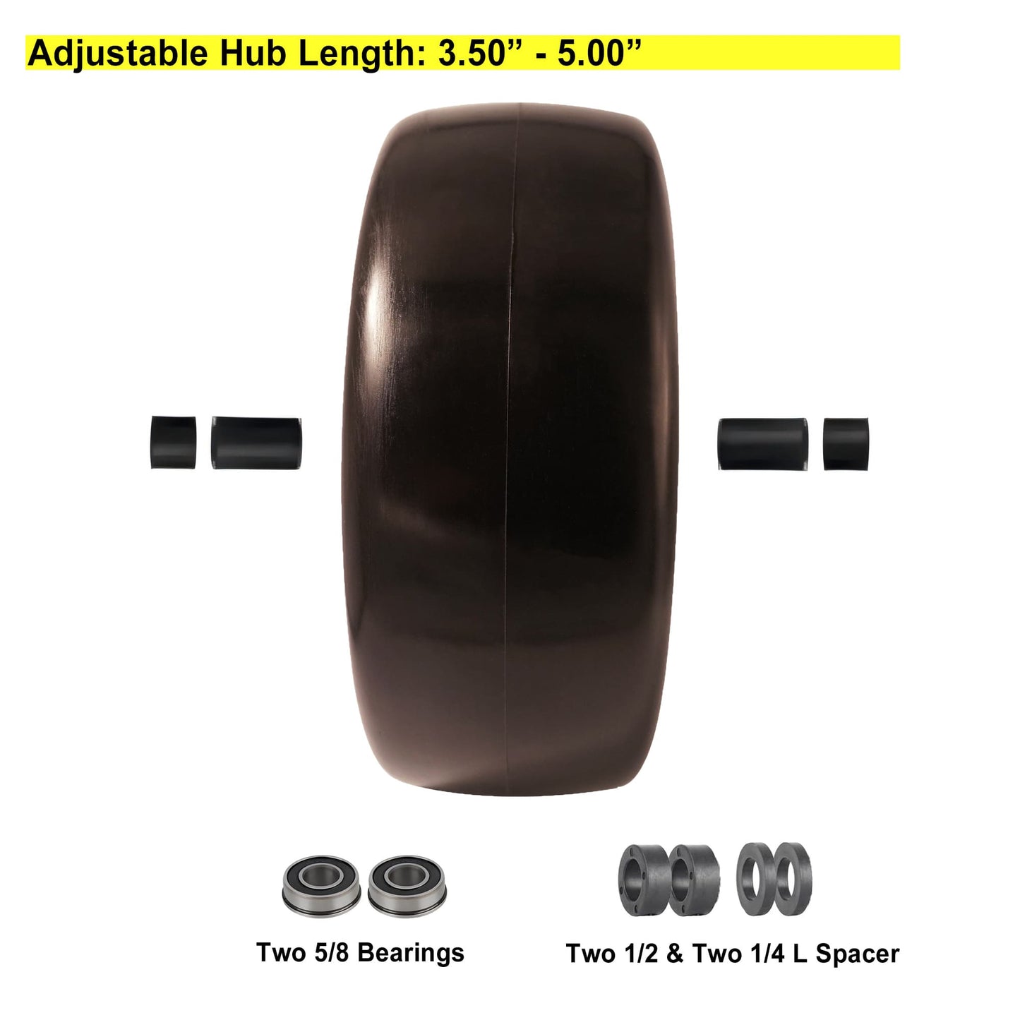 9x3 50 4 Tire and Wheel, 1/2 & 5/8 Bearings, 3.5”- 5” Center Hub Flat Free Front Tire (Set of 2)