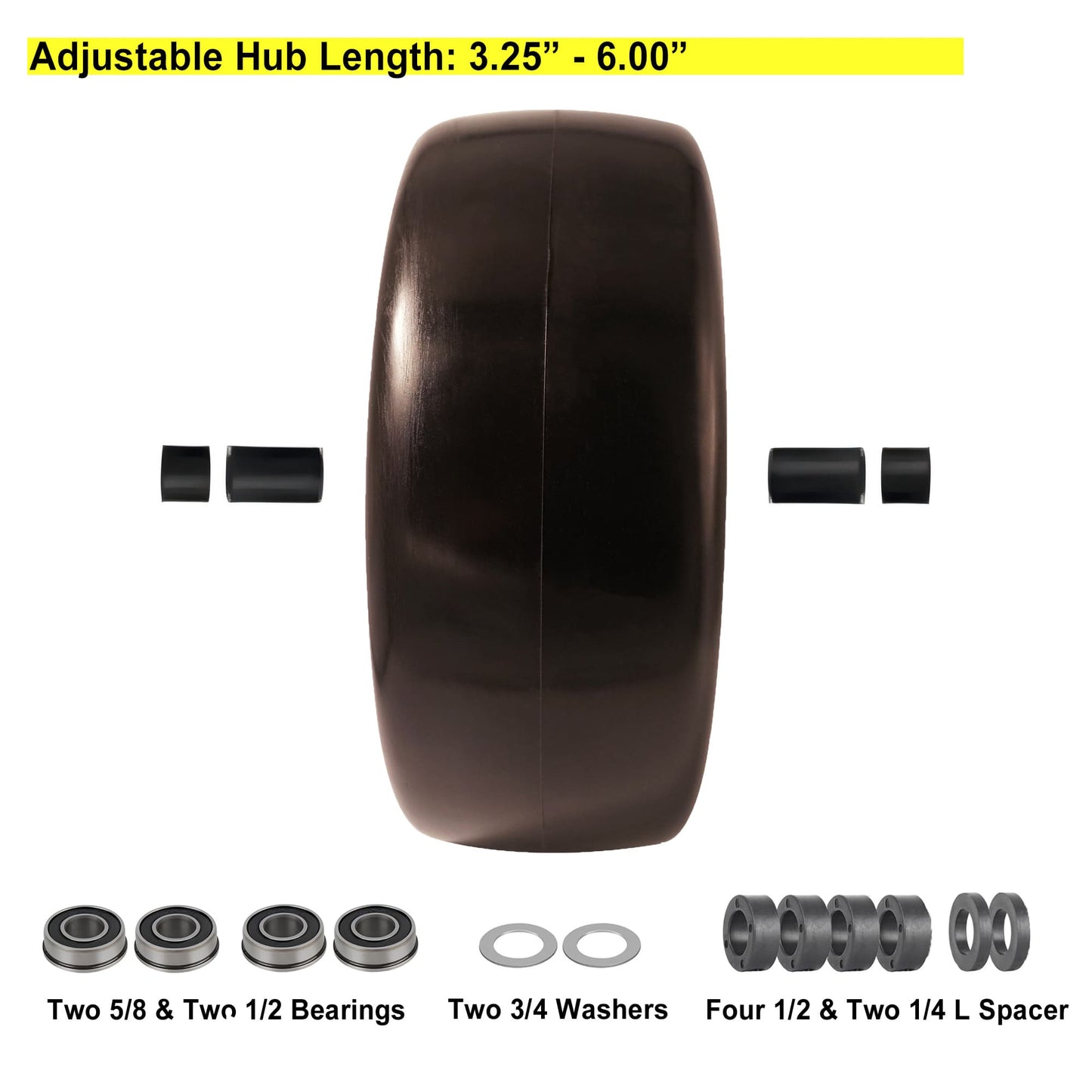 13x5 00 6 Flat Free Tire, 3/4 5/8 & 1/2 inch Bearings, 3.25” - 6” Center Hub 13x5.00-6 Tire and Rim for Lawn Mower(Set of 2)
