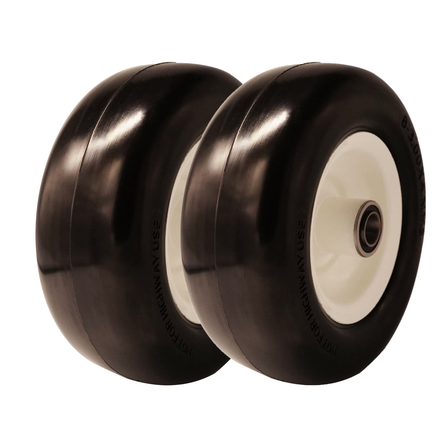 8x3 00 4 Tire, 8 inch Walk-Behind Wheel with 3/4 & 5/8 Bearings, 3.25-4.75” Center Hub (Set of 2)