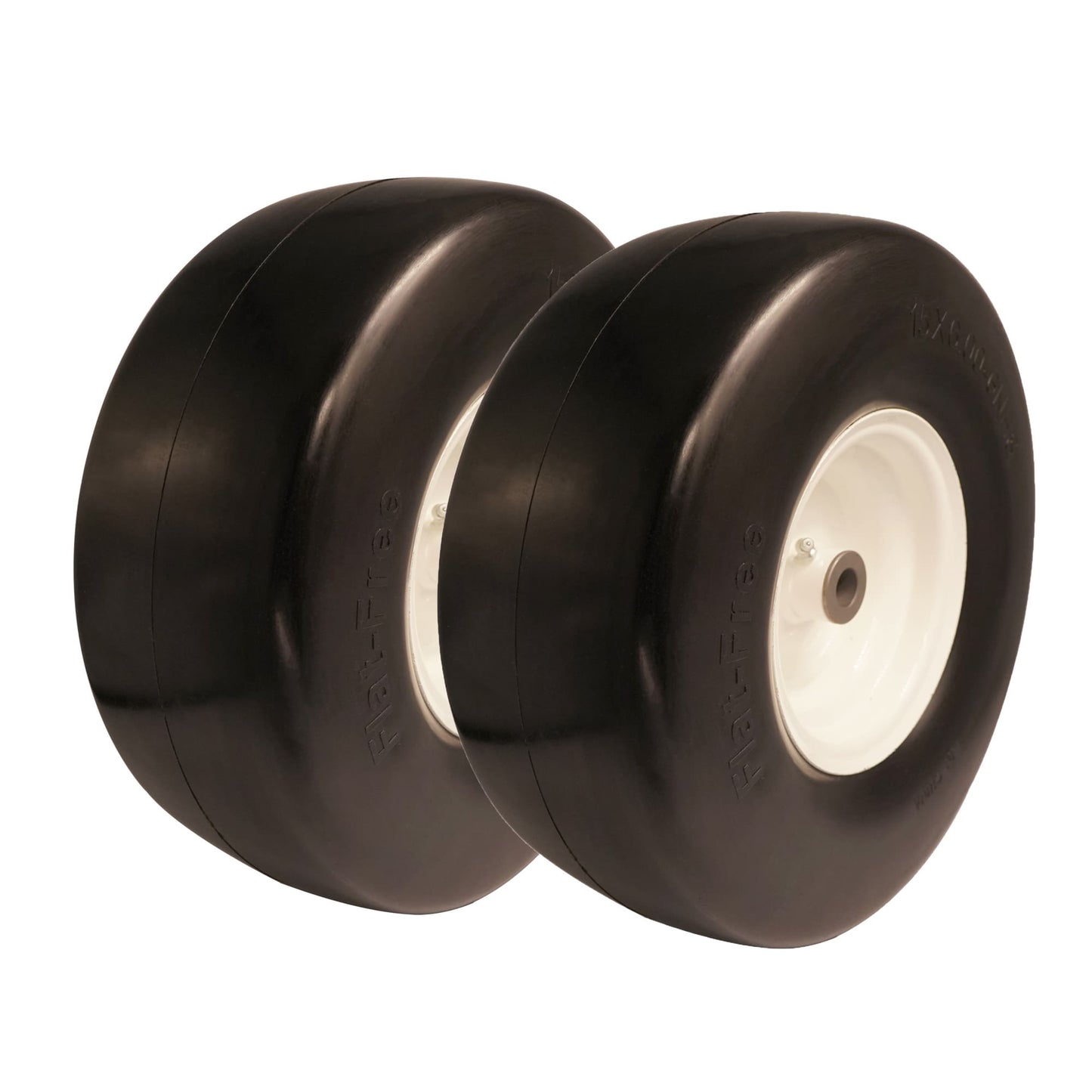 15x6.00-6 Smooth Tire, 3/4 5/8 1/2 inch Bearings, 3.0"-6.9" Center Hub Flat Free Tire for Lawn Mower(Set of 2)