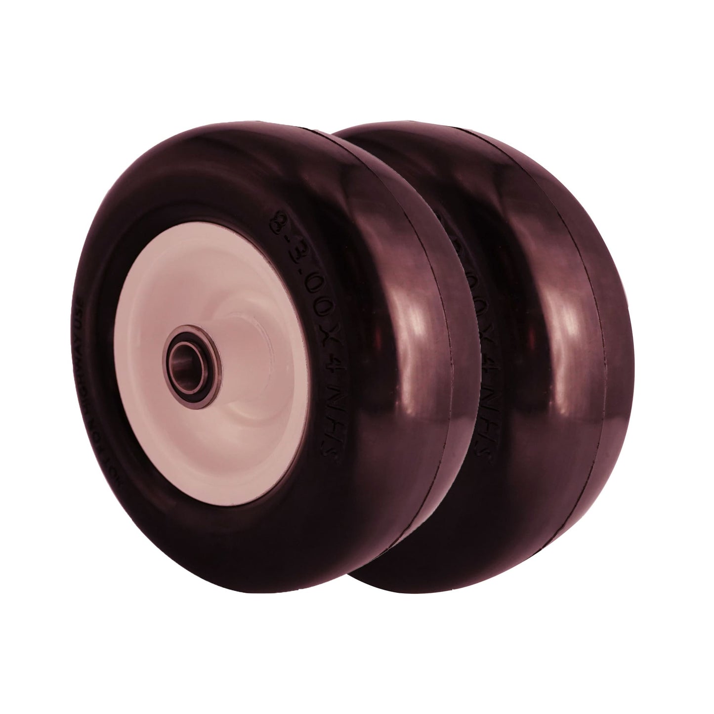 9x3 50 4 Tire and Wheel, 1/2 & 5/8 Bearings, 3.5”- 5” Center Hub Flat Free Front Tire (Set of 2)