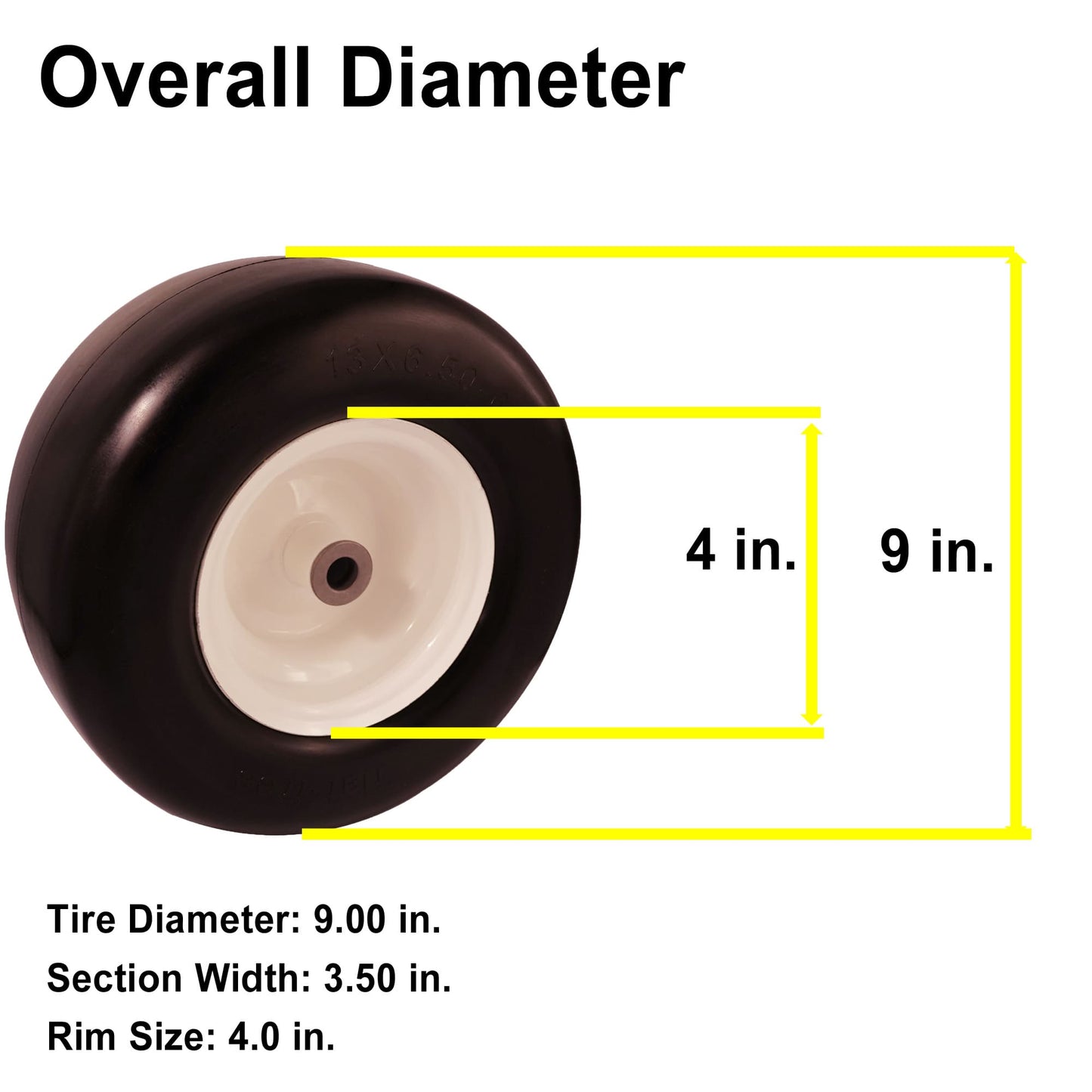 9x3 50 4 Tire and Wheel, 1/2 & 5/8 Bearings, 3.5”- 5” Center Hub Flat Free Front Tire (Set of 2)