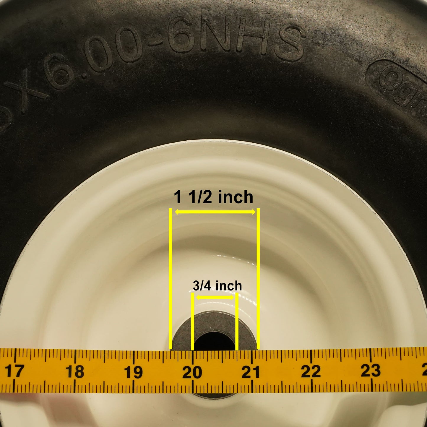 15x6.00-6 Smooth Tire, 3/4 5/8 1/2 inch Bearings, 3.0"-6.9" Center Hub Flat Free Tire for Lawn Mower(Set of 2)