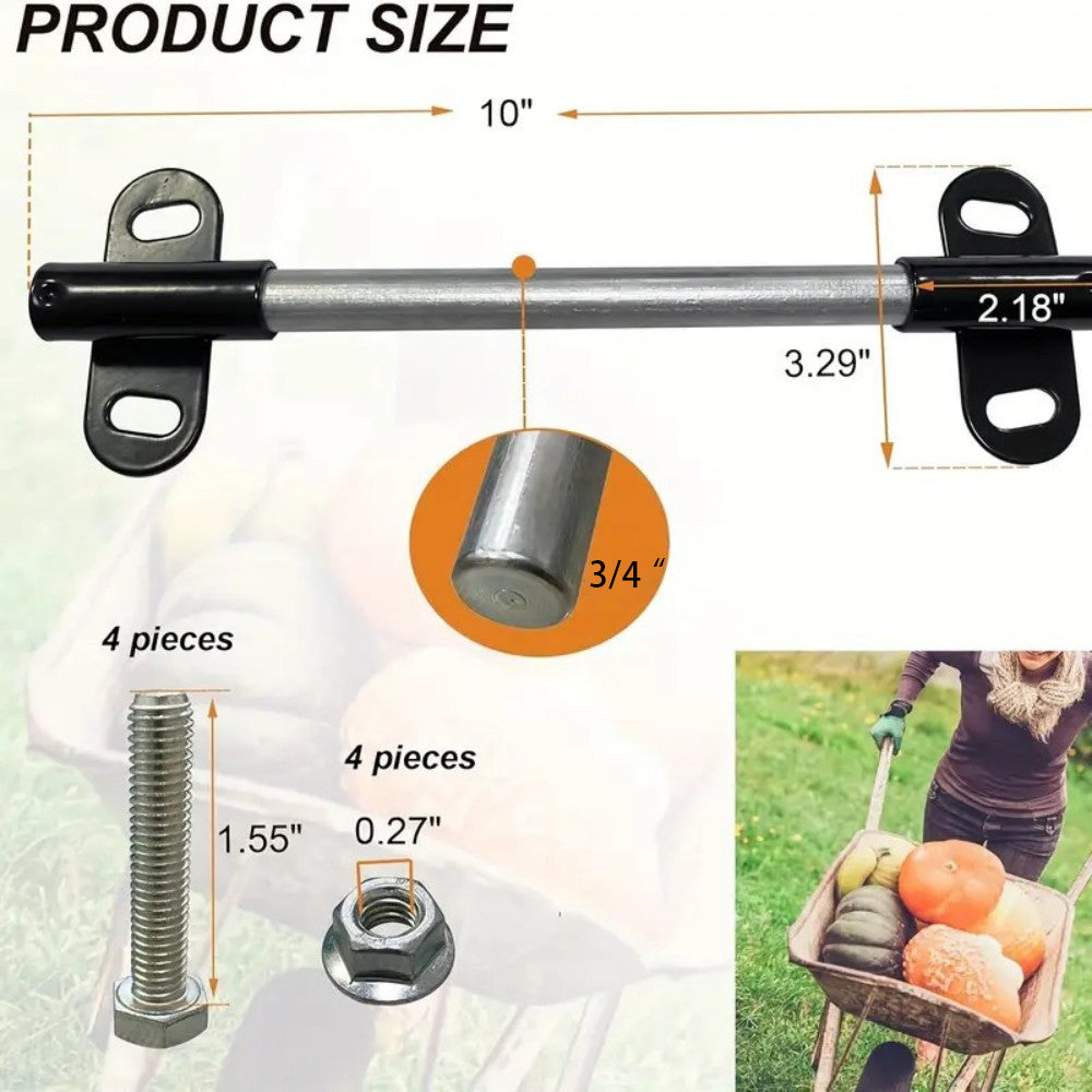 3/4 Axle Kit, 10" x .75" Wheelbarrow Axle and 2.1” x 3.3” Brackets
