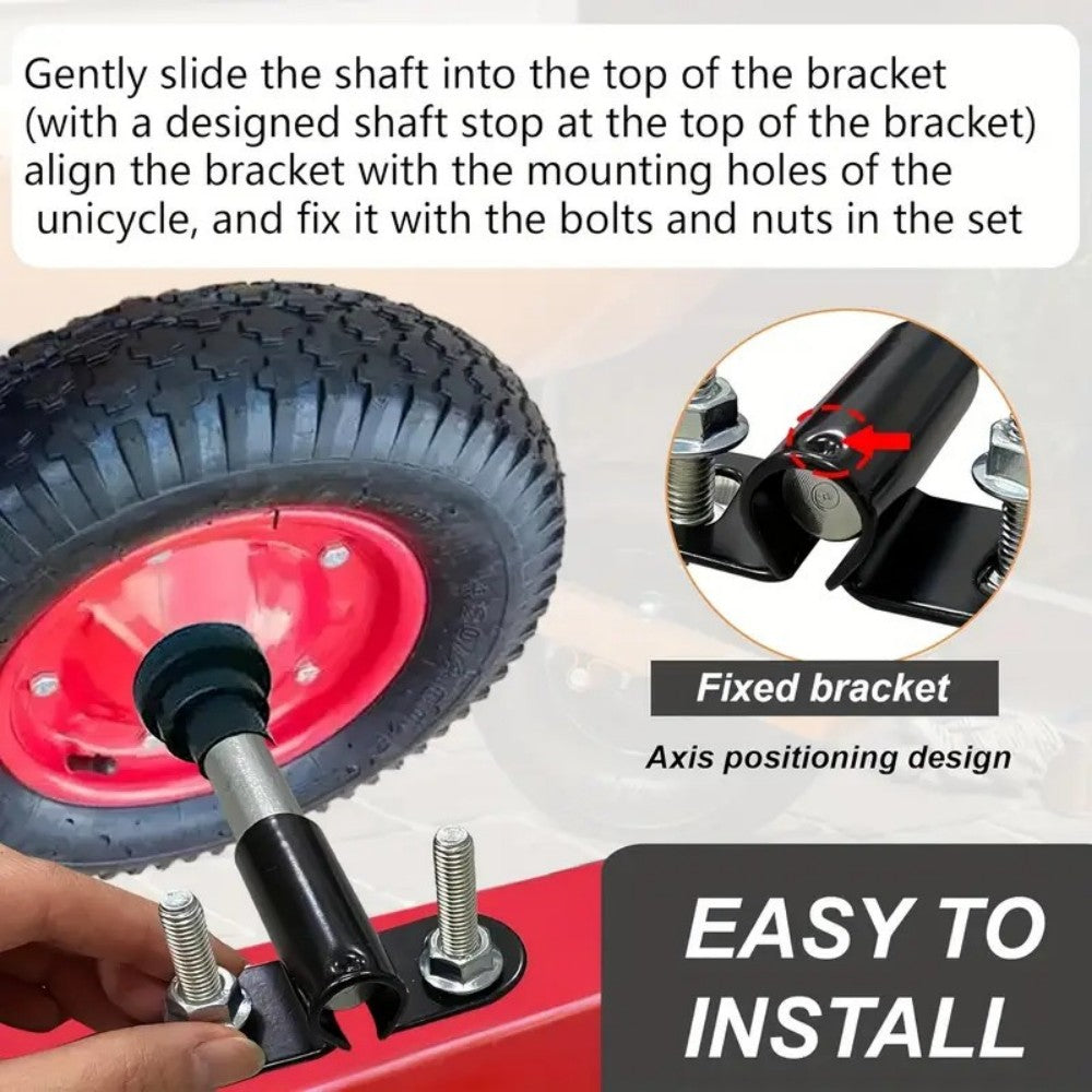 3/4 Axle Kit, 10" x .75" Wheelbarrow Axle and 2.1” x 3.3” Brackets