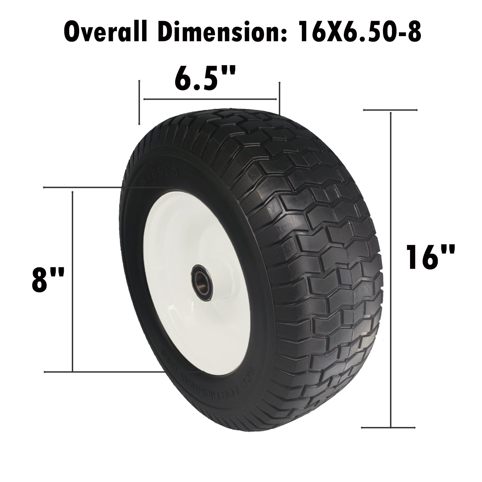 Flat Free 16x6.50-8 Lawn Mower Tire, 1" Bearings, 3" Hub - RelaxHome