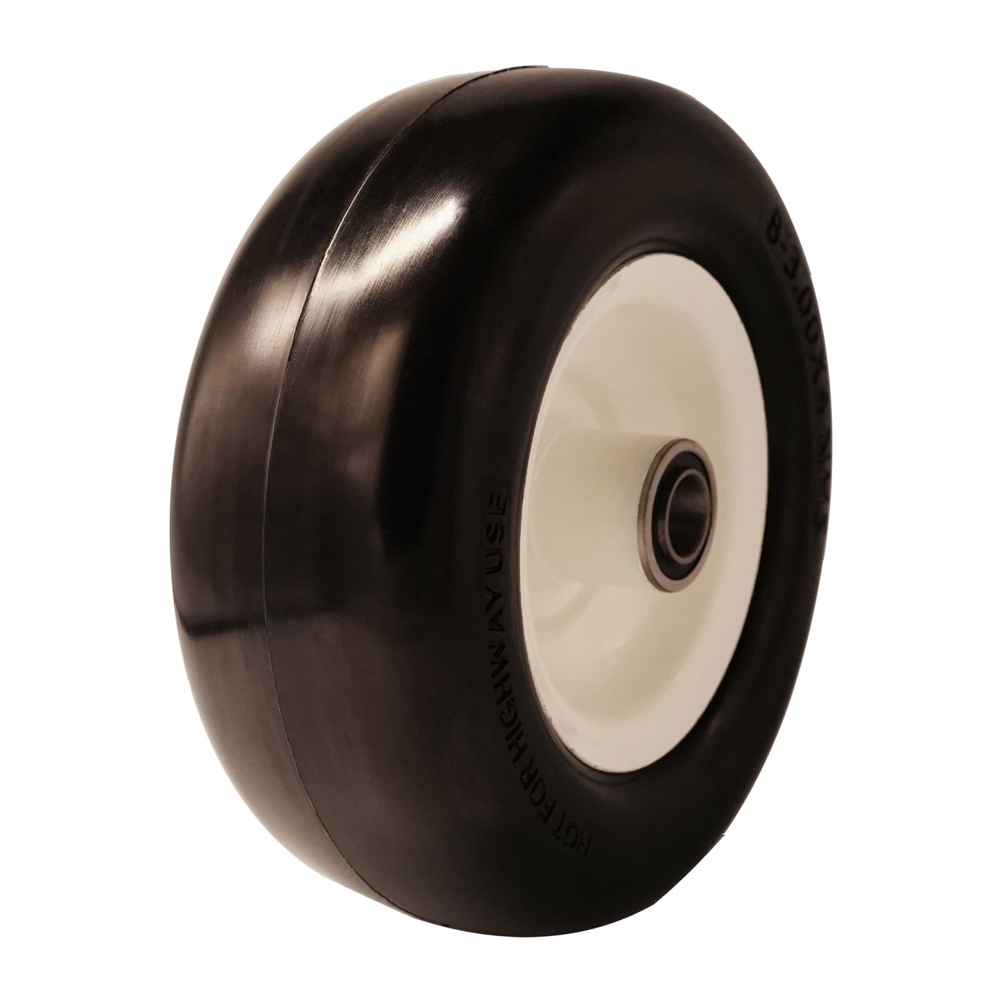 8x3.00-4 Flat Free Tire with 3/4 & 5/8 Bearings, 3.25-4.75” Center Hub for Zero Turn Walk-Behind Wheel