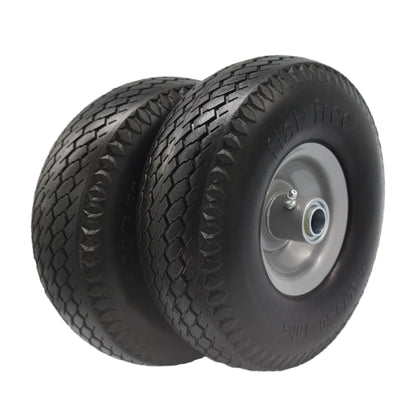 (Set of 2)10 in. Flat Free Hand Truck Tire 4.10/3.50-4 with 3/4 & 5/8 Bearings, 3" Center Hub