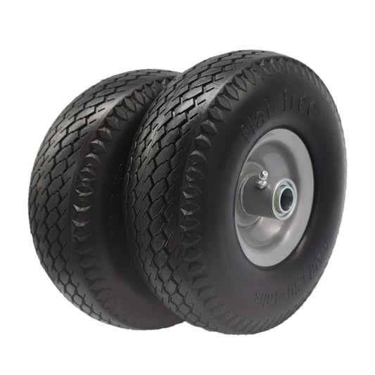 (Set of 2)10 in. Flat Free Hand Truck Tire 4.10/3.50-4 with 3/4 & 5/8 Bearings, 3" Center Hub