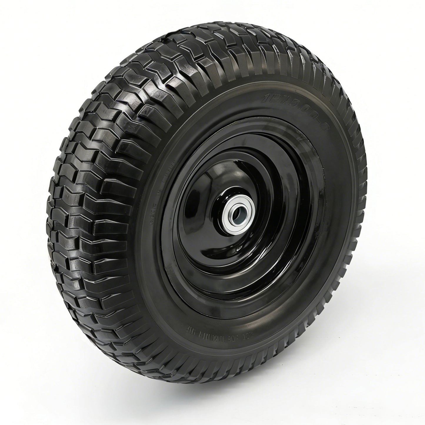 12x5.00-6 Flat Free Tire and Wheel, Solid 5/8 & 3/4" Bore 500-6 Tire on Rim for Wheelbarrow/Dolly/Garden Cart, Compatible with 13x5.00-6