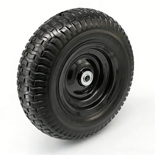 12x5.00-6 Flat Free Tire and Wheel, Solid 5/8 & 3/4" Bore 500-6 Tire on Rim for Wheelbarrow/Dolly/Garden Cart, Compatible with 13x5.00-6
