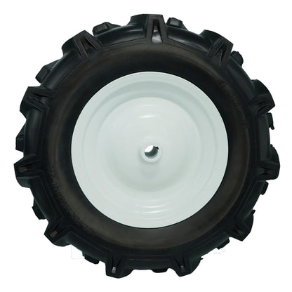 4.80/4.00-8 Tiller Tire with 3/4 Bore and Keyway, 3 1/8” Center Hub Flat Free Tire and Wheel with Lug Tread for Rototiller