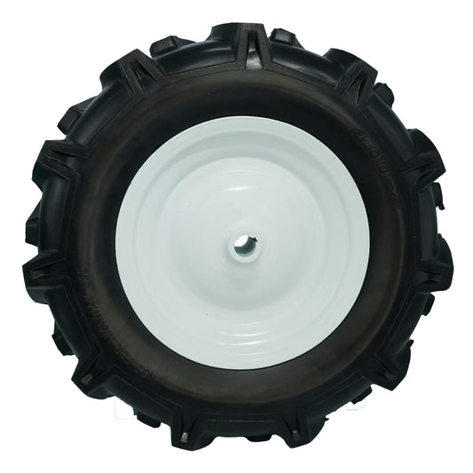4.80/4.00-8 Tiller Tire with 3/4 Bore and Keyway, 3 1/8” Center Hub Flat Free Tire and Wheel with Lug Tread for Rototiller