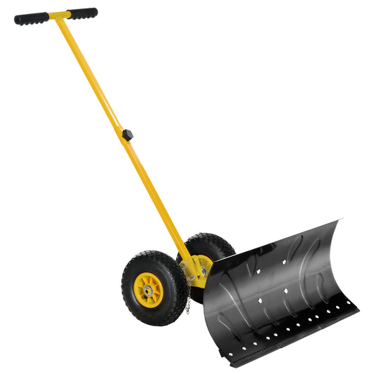 Snow Pusher Shovel with Wheels for Driveway