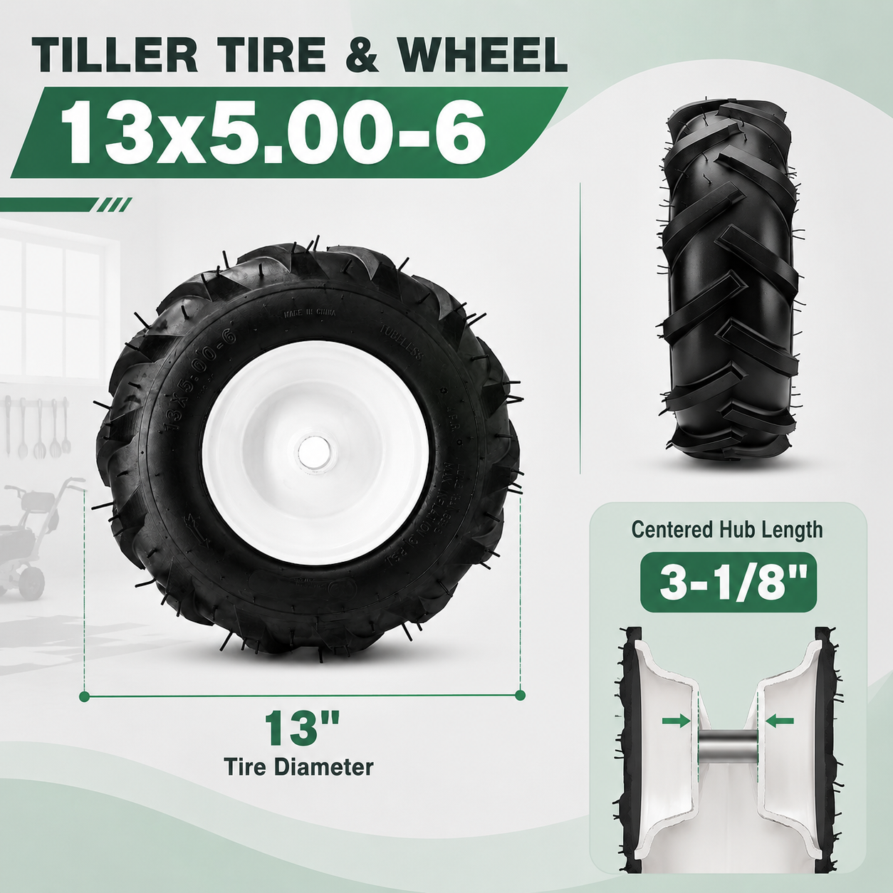 13x5.00-6 Tiller Tire & Wheel 3/4" Axle, 2PK for Craftsman Troy-Bilt