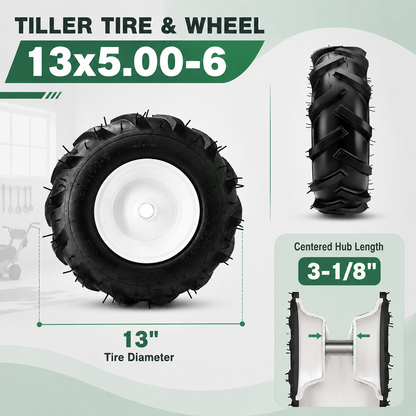 13x5.00-6 Tiller Tire & Wheel 3/4" Axle, 2PK for Craftsman Troy-Bilt
