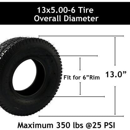 13x5.00-6 Tire and Tube, 4PR TR-13 Valve Stem 13x5-6 for Riding Lawn Mowers and Utility Carts, with Turf Tread & Puncture-Resistant Inner Tube, 350 lbs Load Capacity