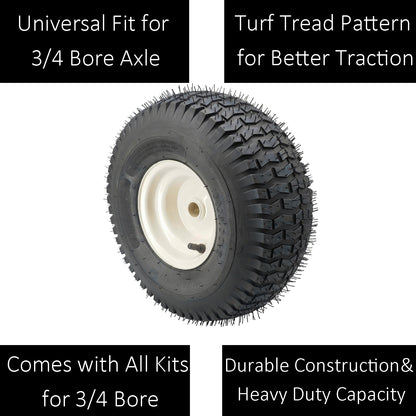 15x6.00-6 with Universal 3/4" Bushing Kits, 15x6 Replacement for Lawn and Garden Tire Assembly on 6x4.5 Wheel