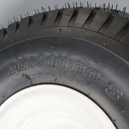 20x10.00-8 Lawn Mower Tire and Wheel, 3/4" Borehole, 3.5" Offset Hub, 3/16" Keyway, 4 Ply, Set of 2