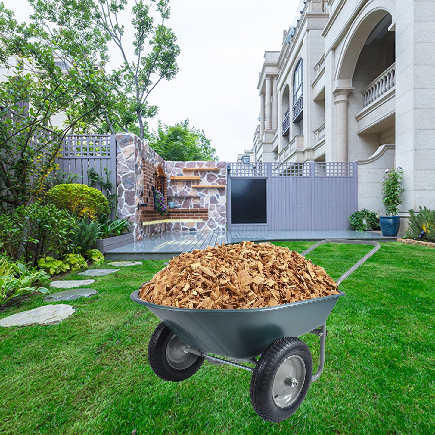 2 Wheel Wheelbarrow Heavy Duty, 300lbs Weight Capacity