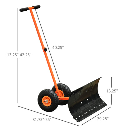 Snow Pusher Shovel with Wheels for Driveway
