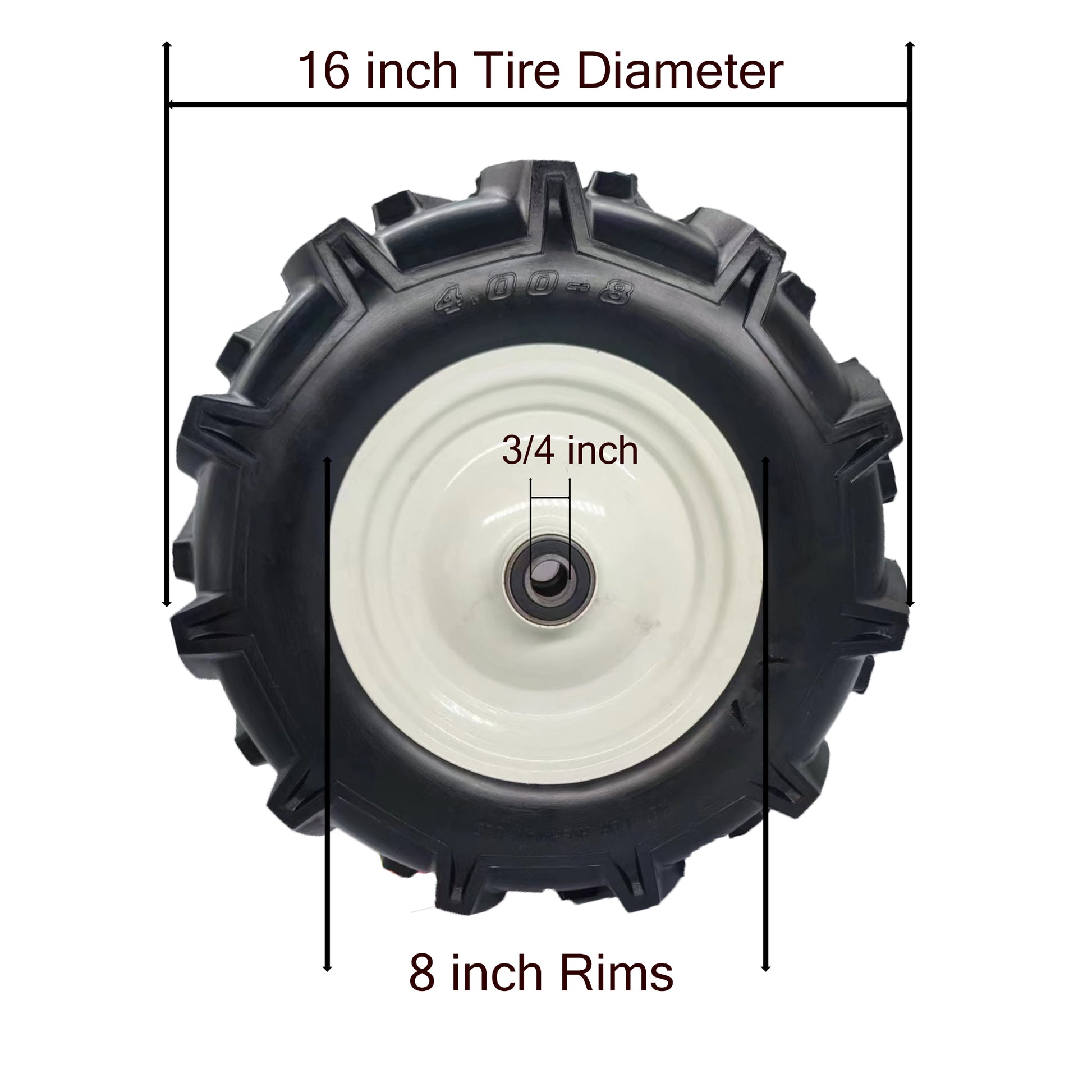 Wheelbarrow Tire 4.80/4.00-8 Flat-Free with 3/4 & 5/8 Wheel