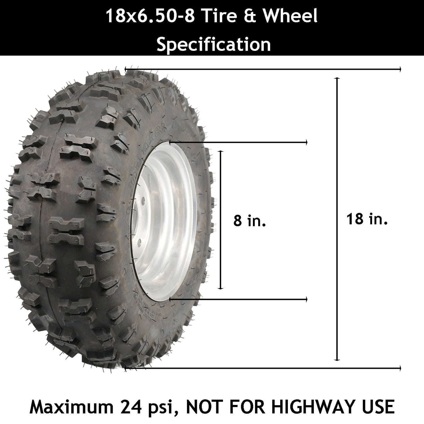 18x6.50-8 with 5 Lug Tire and Wheel(Replacement for DR Power Part Number 192891)